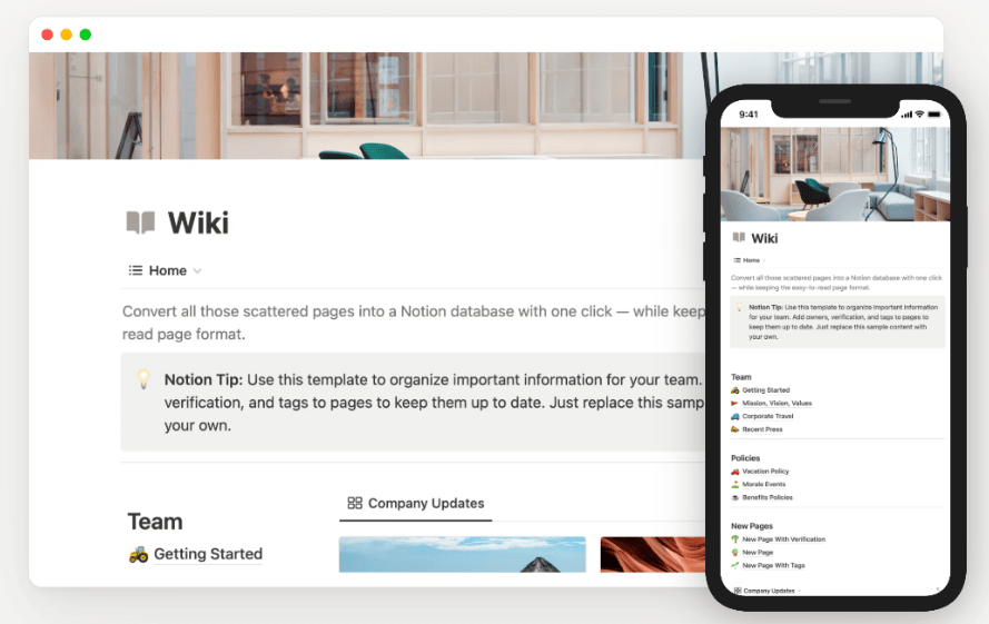 Screenshot showing Notion’s functionality as a knowledge bank. Source: https://www.notion.com/