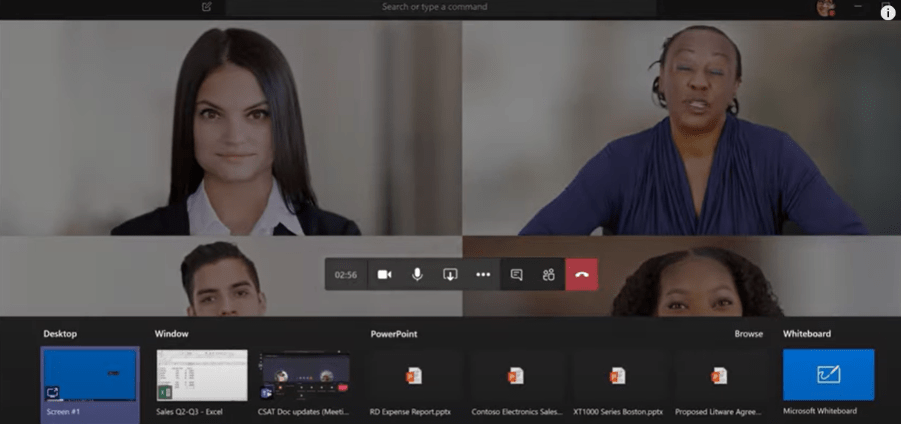People meeting on Microsoft Teams while taking documents from the share tray Source: https://www.microsoft.com/en-us/microsoft-teams/group-chat-software 