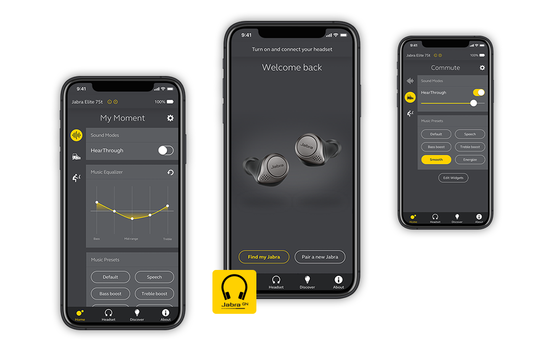 Screenshots from the Jabra Sound+ App - The perfect companion for your Jabra headphones