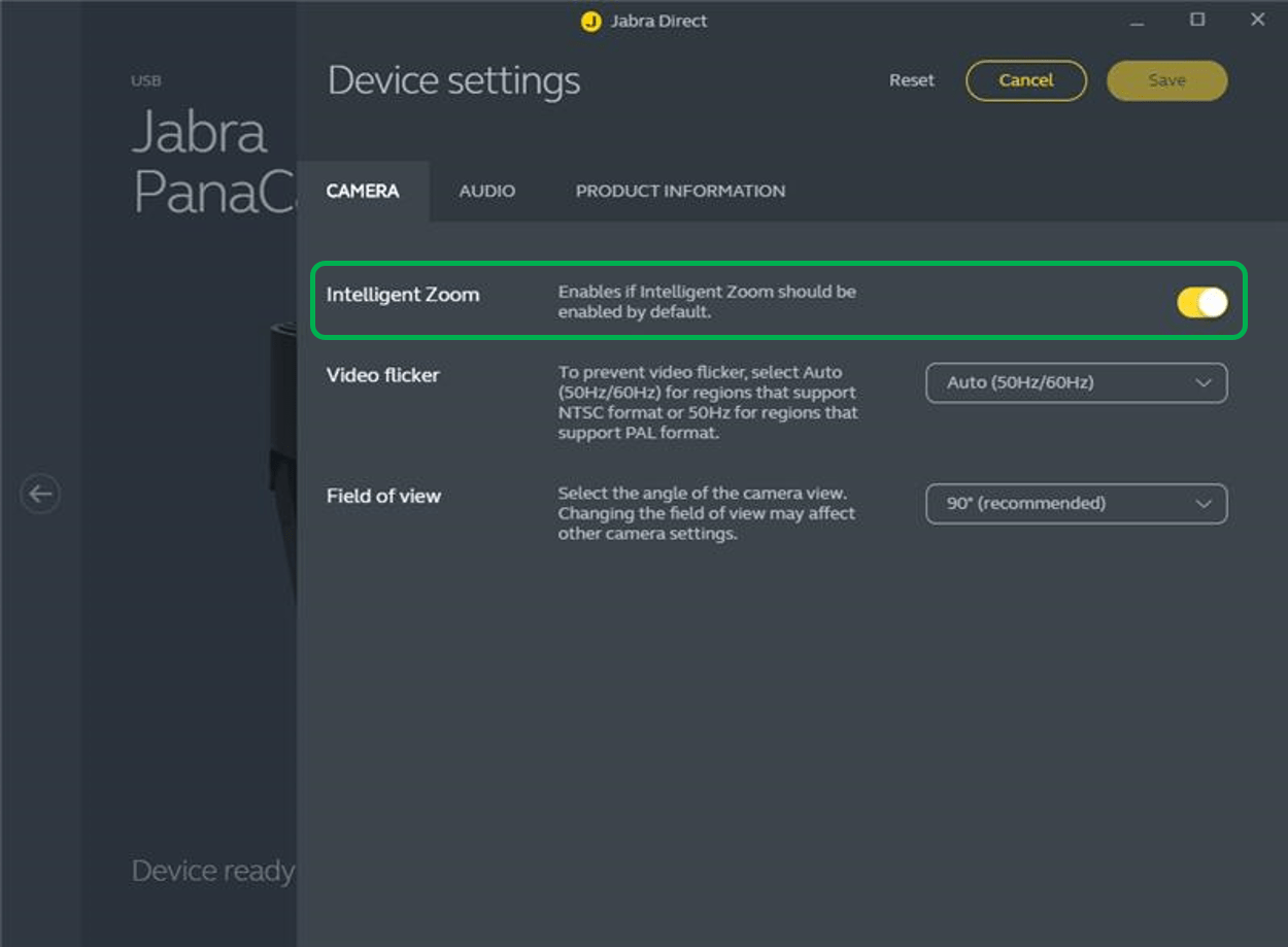 Jabra Direct を使用して、Jabra PanaCast 20 のインテリジェント